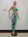 Set di pantaloni e top con lacci con stampa floreale senza spalline verdi da donna