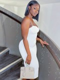 Women Summer White Modest Sleeveless Solid Sheath Midi Dress