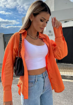 Frauen Frühling Orange Bescheidener Umlegekragen Volle Ärmel Solides Normales Hemd