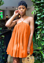 Frauen-Sommer-orange süßes Halter-ärmelloses festes Mini-loses Feiertags-Kleid