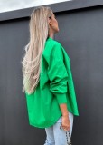 Women Spring Green Modest Turn-down Collar Full Sleeves Solid Regular Shirt
