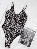 Women Printed Halter Strap Leopard Print One Piece Swimsuit