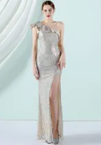 Women Summer Nude Romantic Slash Neck Sleeveless Ruffles Wedding Dress