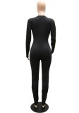 Women Spring Black Casual O-Neck Full Sleeves Color Blocking Full Length Regular Jumpsuit