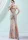 Women Summer Gold Romantic Slash Neck Sleeveless Sequined Wedding Dress