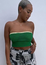 Frauen Sommer Grün Sexy Off-the-Schulter Crop Top mit Farbblockierung