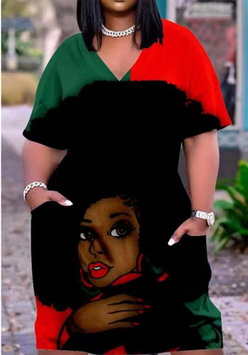 女性サマーブラックヴィンテージVネック半袖カラーブロッキングポケットミニルーズプラスサイズシャツドレス