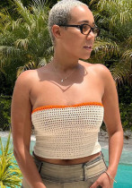 Frauen Sommer Weiß Sexy Off-the-Schulter Crop Top mit Farbblockierung