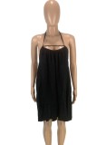 Women Summer Black Romantic Halter Sleeveless Solid Midi Loose Plus Size Casual Dress