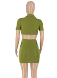 Women Summer Green Sexy Turn-down Collar Short Sleeves Solid color Button Mini Bodycon Dress