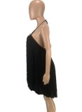 Women Summer Black Romantic Halter Sleeveless Solid Midi Loose Plus Size Casual Dress
