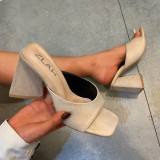 Summer Women Khaki Chunky Heel Sandals