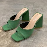 Summer Women Green Chunky Heel Sandals