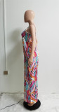 Women Summer Printed Casual Strap Sleeveless Tie Dye Pockets Full Length Jumpsuit