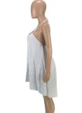 Women Summer White Romantic Halter Sleeveless Solid Midi Loose Plus Size Casual Dress