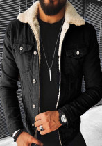 Lente Heren Zwart Polar Fleece Dikke Denim Jas