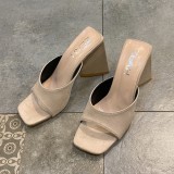 Summer Women Khaki Chunky Heel Sandals