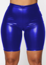 Pantalones cortos ajustados sólidos de cintura alta rectos azules de verano para mujer