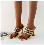 Summer Women Gold Square High-Heel Sandals