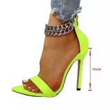 Summer Women Green Stiletto Anklet Chain High-Heel Sandals