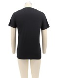 Dames Zomer Zwart Streetwear O-hals Korte Mouwen Letter Print Regular T-Shirt