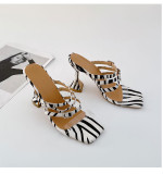 Summer Women Zebra Print Square High-Heel Sandals