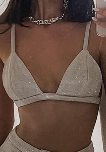 Women Summer White Everyday Solid Sequined Sexy Bra Set
