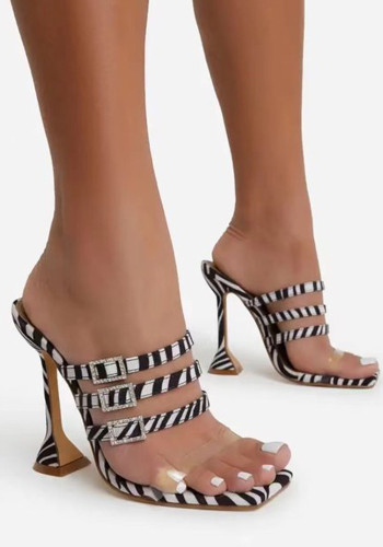 Sandales à talons carrés à imprimé zèbre pour femmes d'été