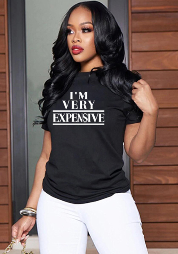 Kadın Yaz Siyah Streetwear O-Boyun Kısa Kollu Mektup Baskı Normal T-Shirt