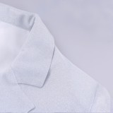 Women Spring White Formal Turn-down Collar Full Sleeves Solid Sequined Single Breasted Regular  Blazer