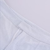 Women Spring White Formal Turn-down Collar Full Sleeves Solid Sequined Single Breasted Regular  Blazer