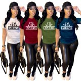 Kadın Yaz Siyah Streetwear O-Boyun Kısa Kollu Mektup Baskı Normal T-Shirt