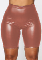 Pantalones cortos ajustados sólidos de cintura alta rectos marrones de verano para mujer