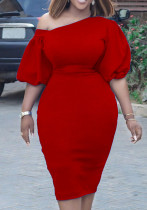 Женское летнее красное скромное платье с короткими рукавами и вырезом на шее, однотонное миди, прямое, плюс размер, повседневное платье