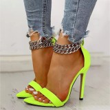 Summer Women Green Stiletto Anklet Chain High-Heel Sandals