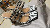 Summer Women Zebra Print Square High-Heel Sandals