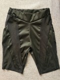 Women Summer Black Casual Turtleneck Short Sleeves High Waist Patchwork Skinny Two Piece Shorts Set