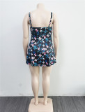 Women Summer Printed Casual Halter Sleeveless Floral Print Mini Loose Plus Size Casual Dress