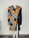 Spring Women Elegant Stripes Printed Zipper Up Full Sleeve Slit Long Blouse