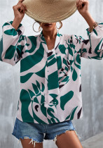 Damen Frühlingsgrün Bescheidene V-Ausschnitt Laternenärmel Chiffon Schleife Regelmäßige Bluse