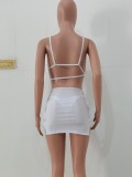 Women White Strap Solid Lace Up Three Piece Swimwear