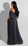 Women Summer Black Sweet Off-the-shoulder Short Sleeves Dot Print Maxi Dress