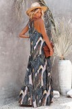Women Summer Printed Sweet Strap Sleeveless Floral Print Cascading Ruffle Maxi Dress