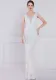 Women Summer White Romantic V-neck Short Sleeves Sequined Mermaid Fringed Evening Dress