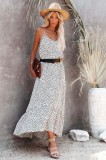 Women Summer White Sweet Strap Sleeveless Dot Print Cascading Ruffle Maxi Dress