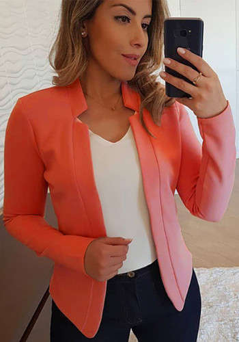 Women Summer Orange Modest Full Sleeves Solid Open Stitch Regular  Blazer