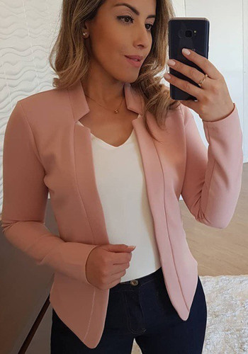 Damen Sommer Pink Modest Full Sleeves Solid Open Stitch Regular Blazer