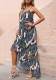 Women Summer Printed Sweet Strap Sleeveless Floral Print Cascading Ruffle Maxi Dress