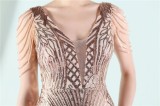 Women Summer Gold Modest V-neck Sleeveless Patchwork Sequined Mermaid Fringed Evening Dress