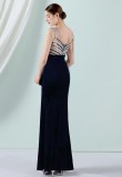 Women Summer Blue Romantic O-Neck Sleeveless Patchwork Velvet Silt Fringed Evening Dress
